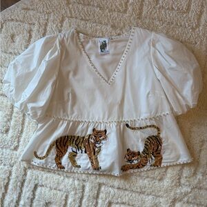 Queen of Sparkles Puff Sleeve Pearl Tiger Top